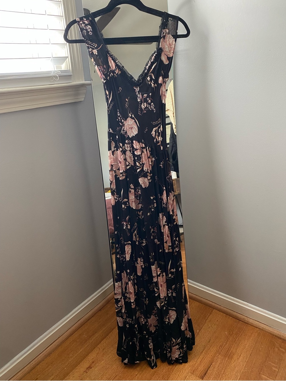 Kimchi Blue Black Gothic Sheer Floral V-Neck Maxi Dress